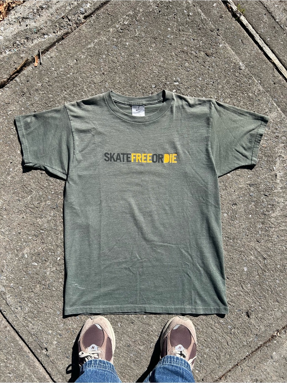 Vintage 90s Nike Silver Tag Olive Green 'SKATE FREE OR DIE' Graphic Tee